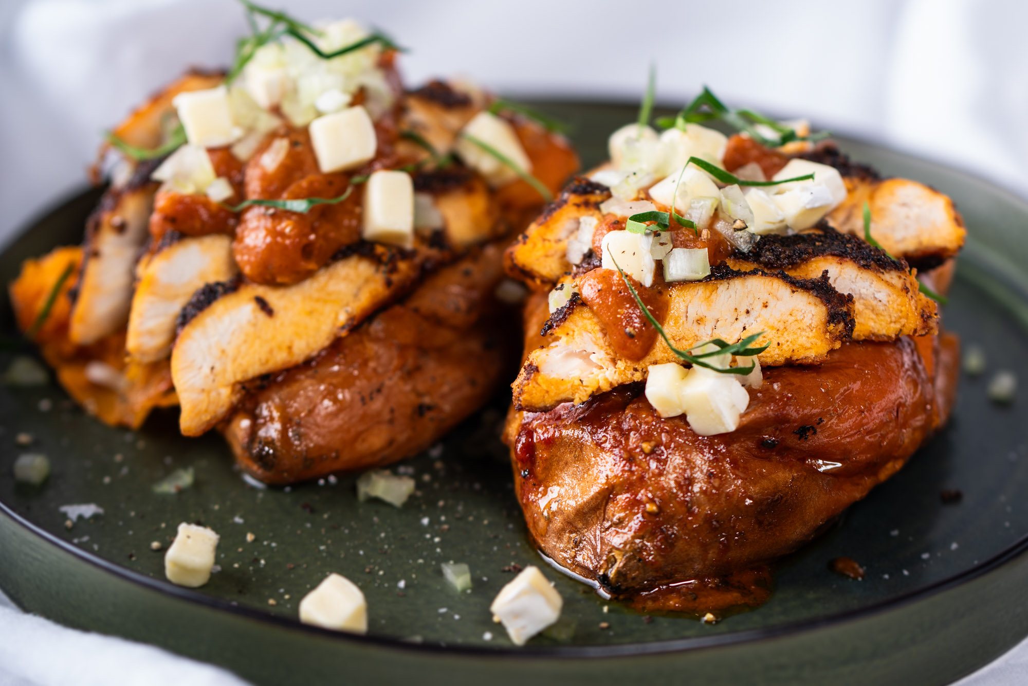 Buffalo Chicken Sweet Potatoes